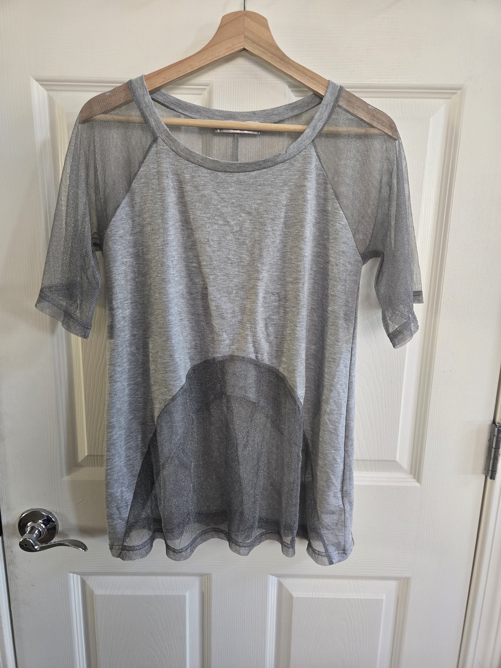 Melody Sheer And Knit Oversized Shimmer Short-Sleeve Women's Top